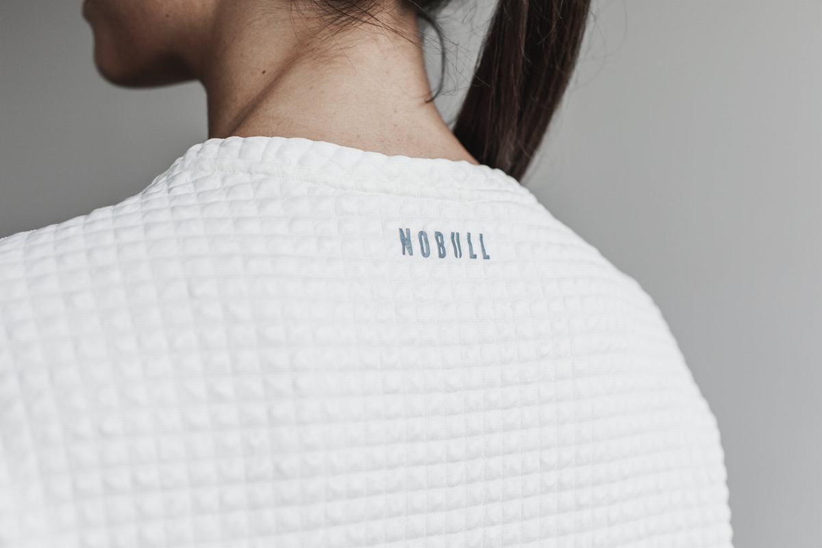 Nobull Quilted Crew Women's Pullover White | Australia (BG2146)